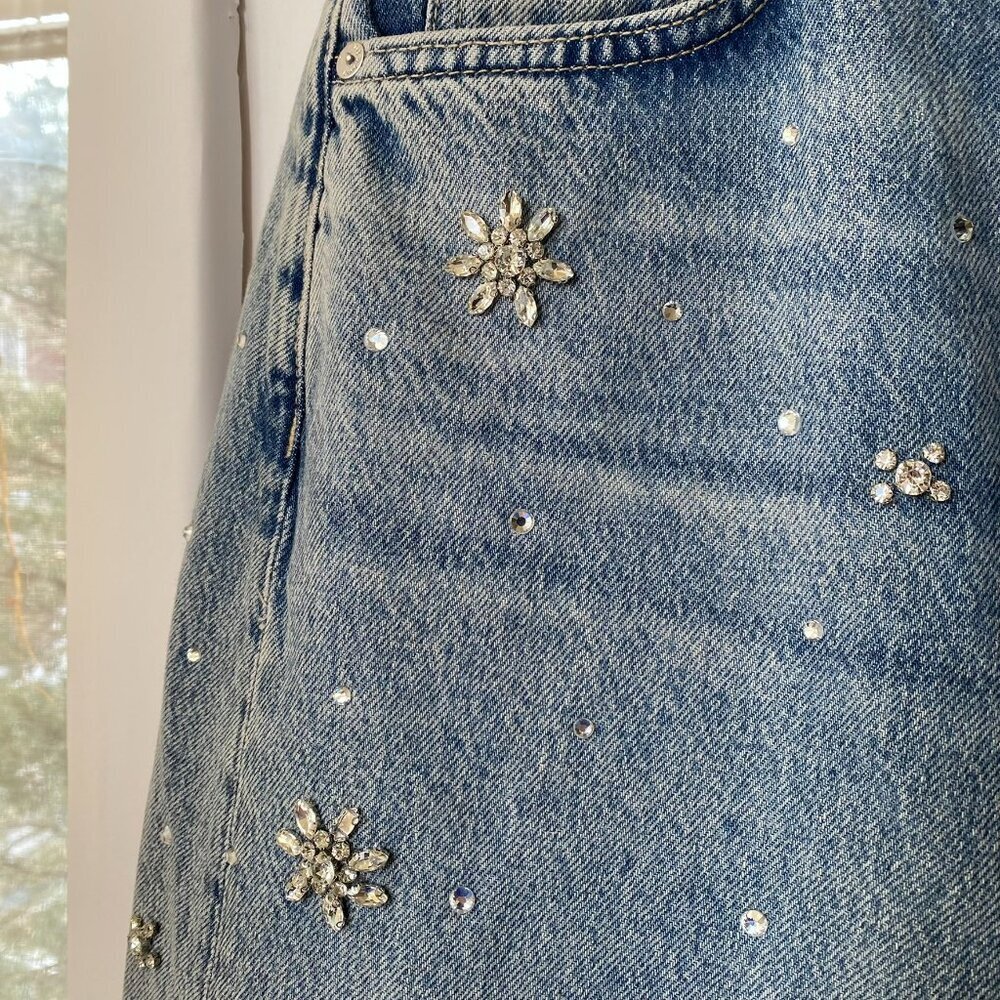 Rag & Bone Charlie Embellished Barrel Jeans Blue Floral Rhinestones 26 - Picture 13 of 17